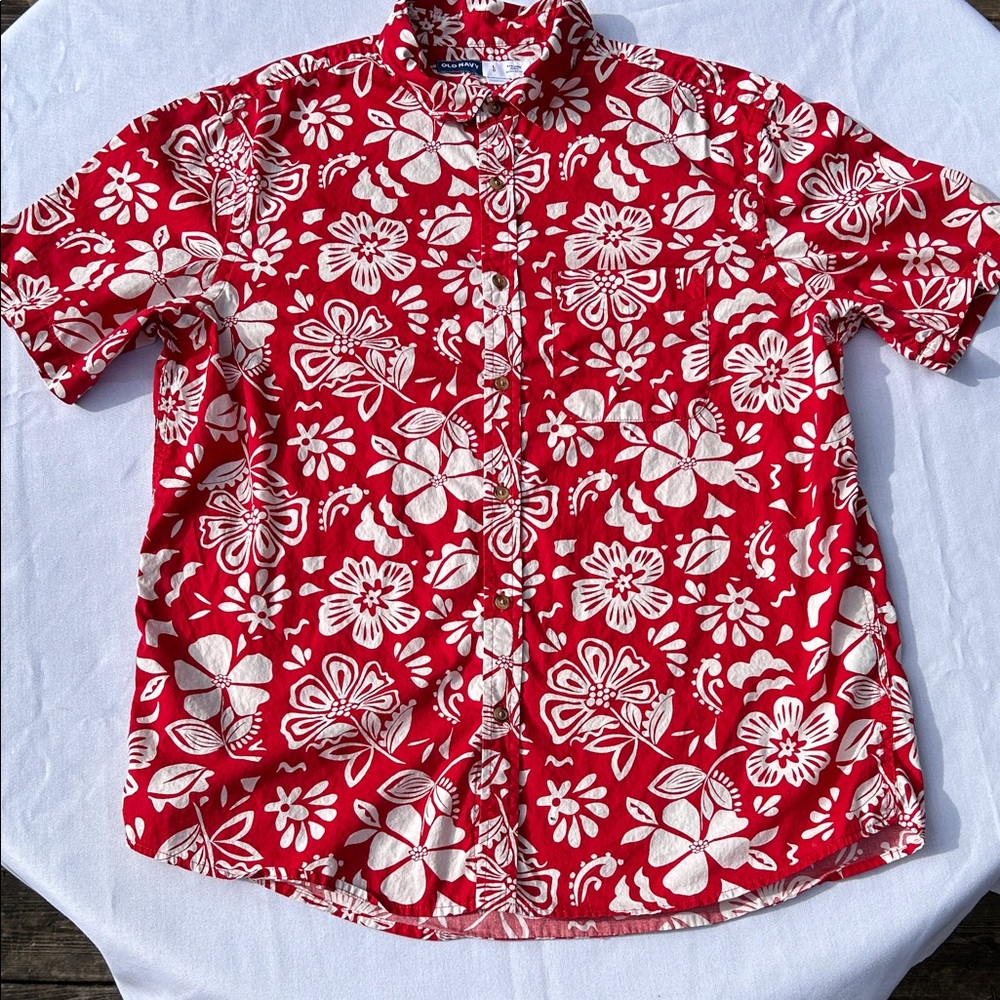 Red Floral Men's button-down Shirt